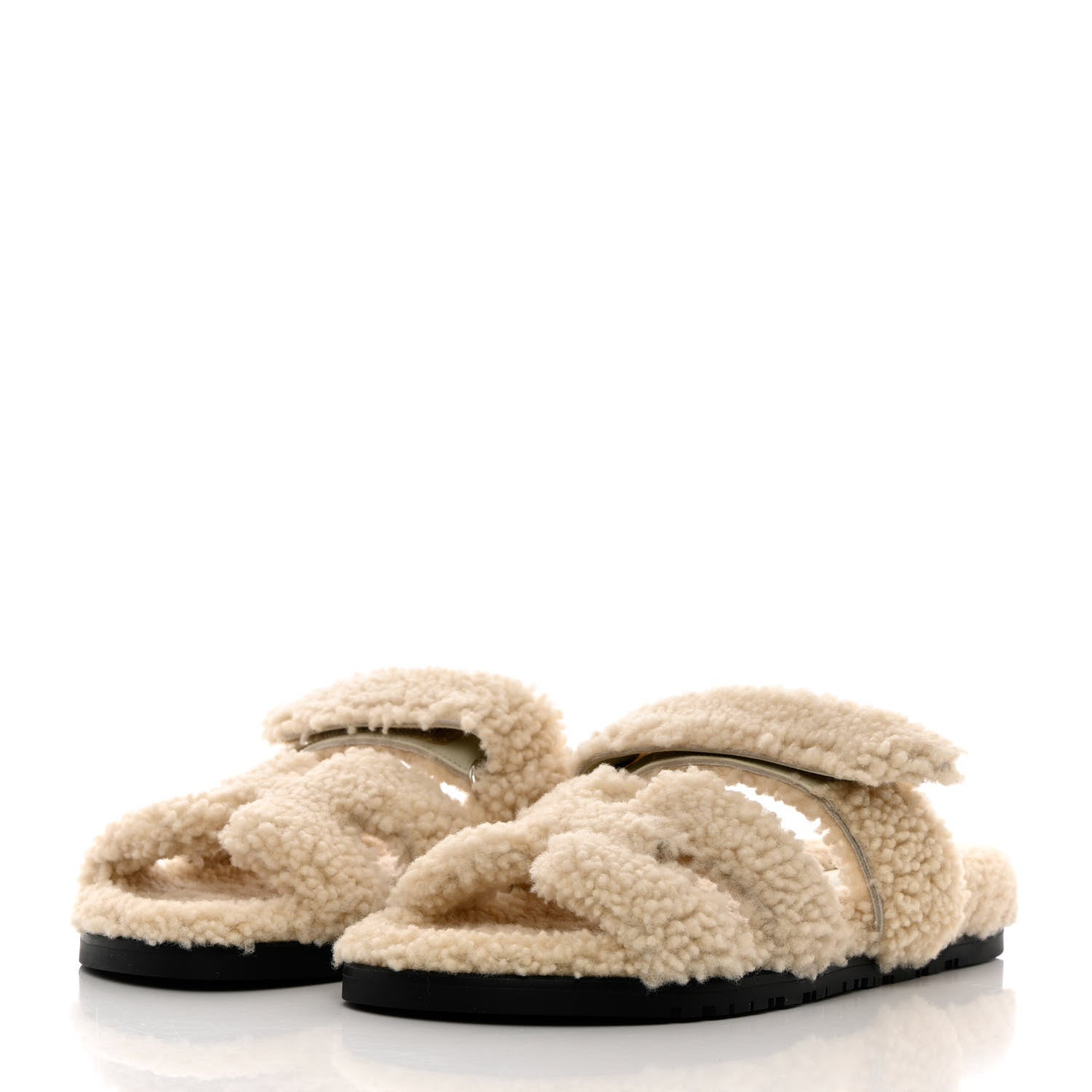 Hermes Woolskin Womens Chypre Sandals 38 Ecru 3 of 8