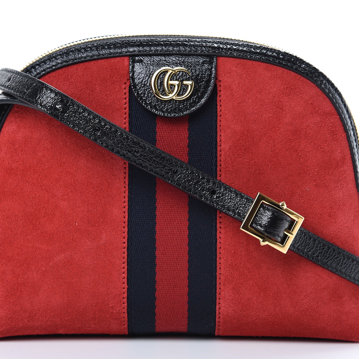 Gucci Suede Patent Web GG Small Ophidia Dome Shoulder Bag Hibiscus Red 7 of 12