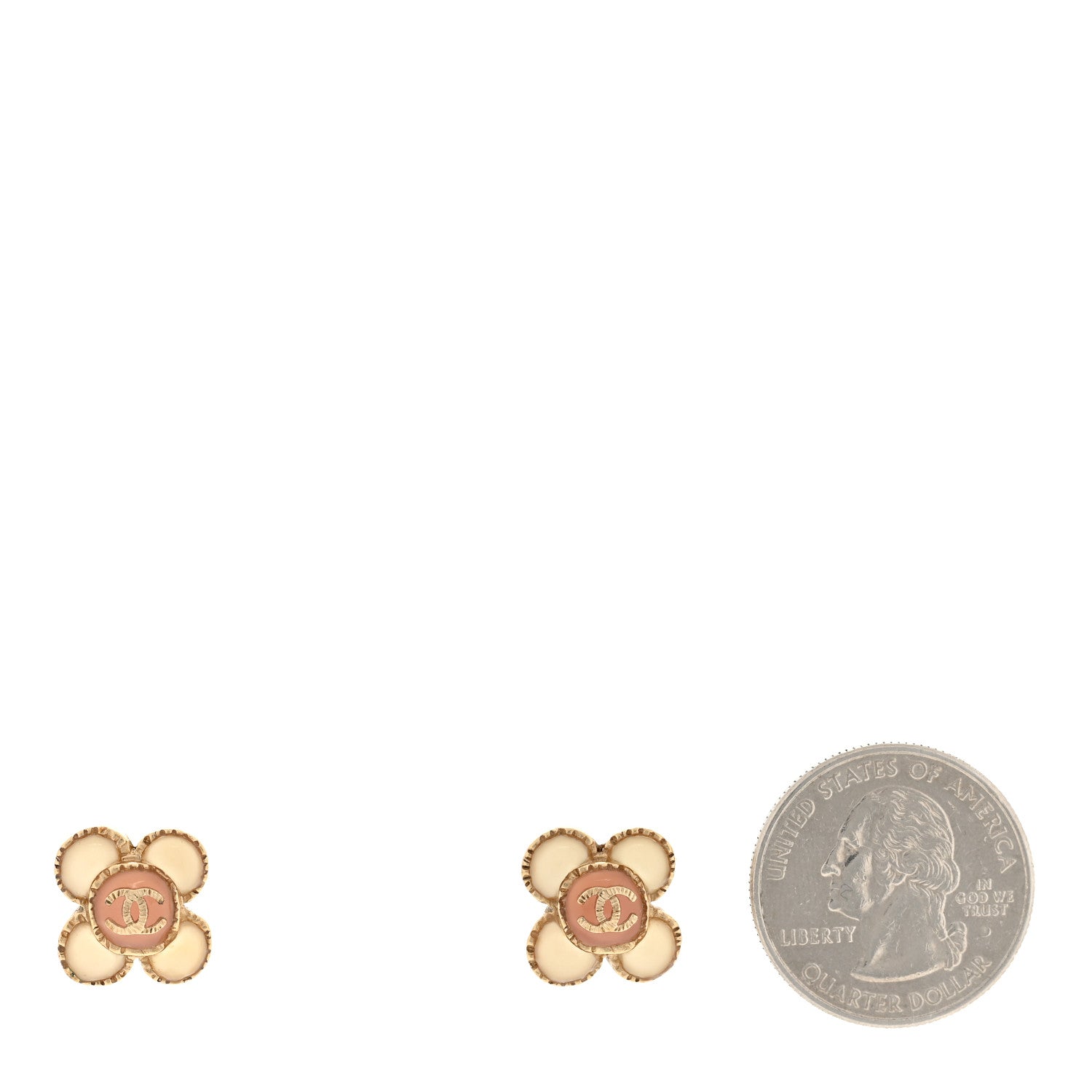 Chanel Enamel Flower CC Earrings Beige Pink 2 of 4