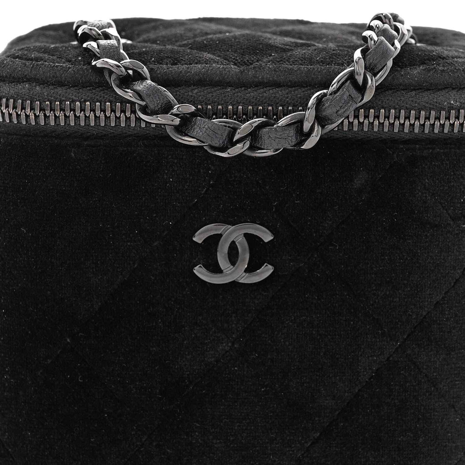 Chanel Velvet Quilted Mini Vanity Case With Chain Black 8 of 11