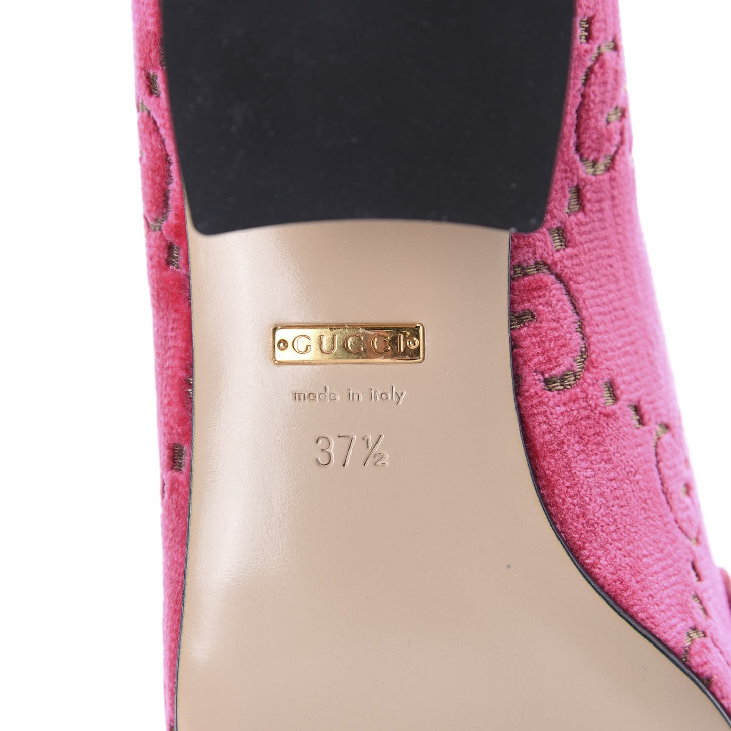 Velvet GG Monogram Sylvie Web Chain Mid Heel Loafers 37.5 Bright Pink
