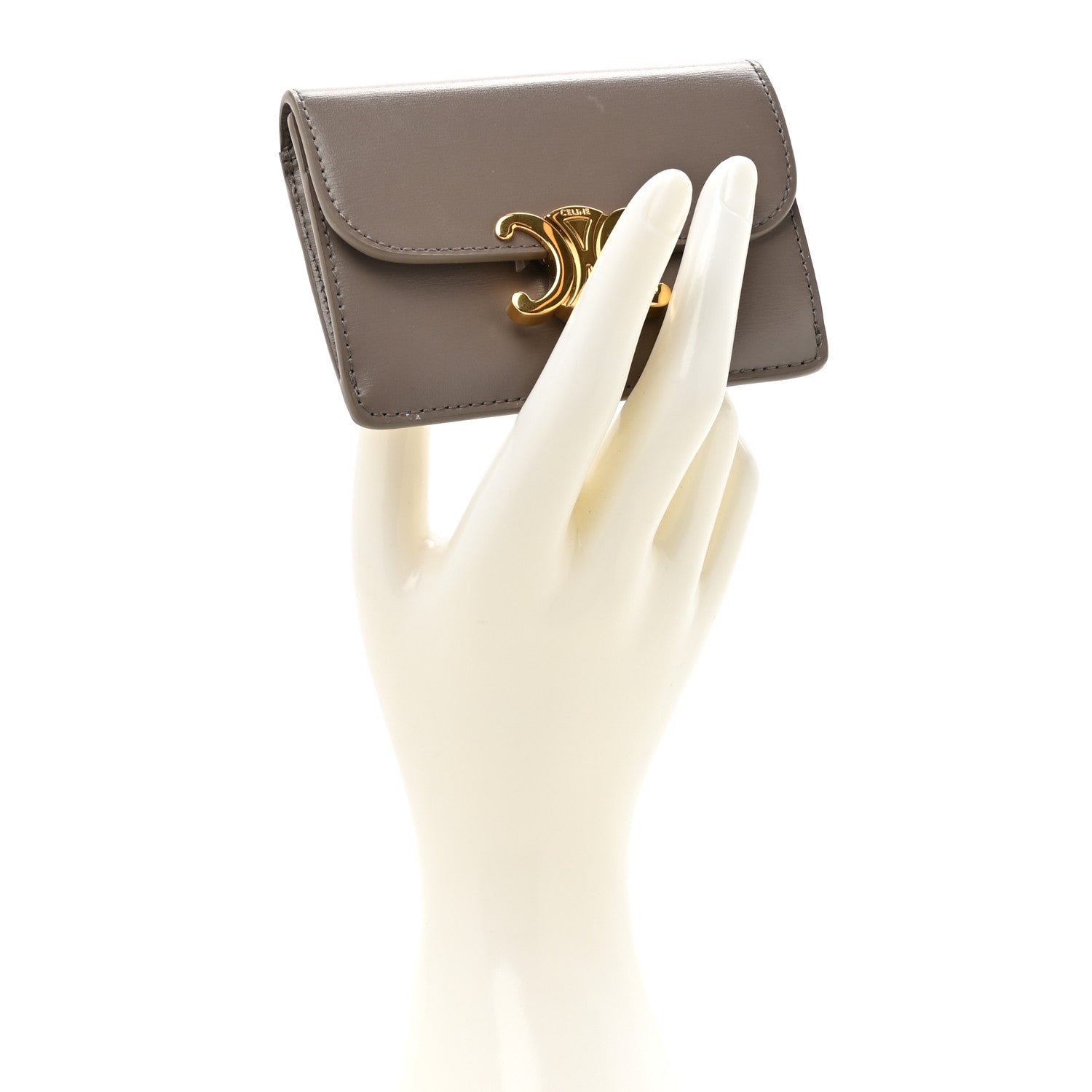 Celine Shiny Calfskin Triomphe Flap Card Holder Pebble 2 of 10