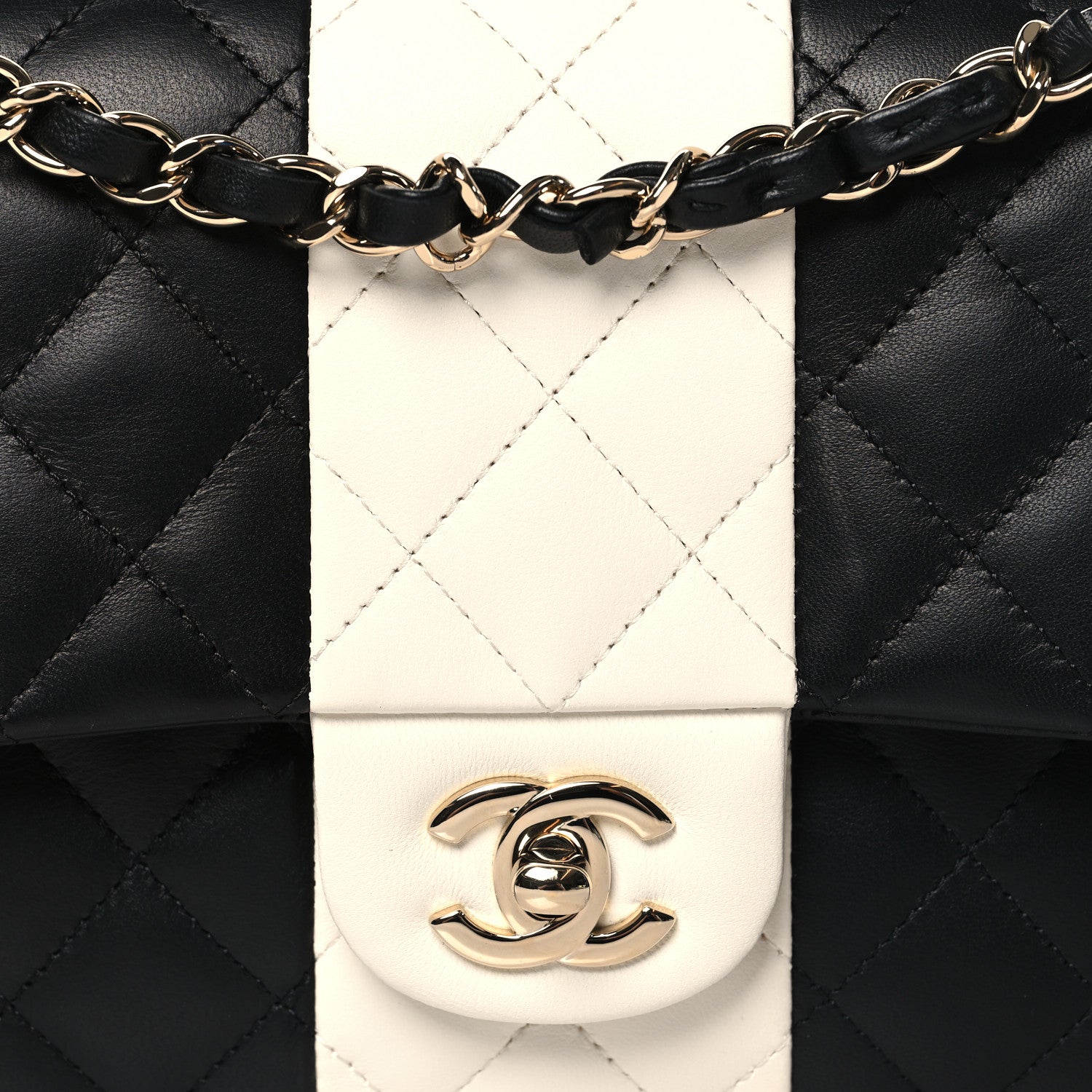 Chanel Lambskin Quilted Medium Double Flap Black White 8 of 11