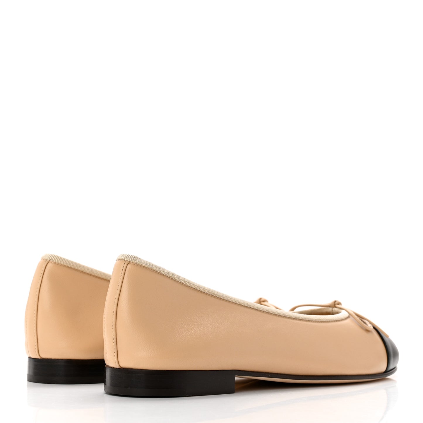 Lambskin Cap Toe CC Ballerina Flats 38 Beige Black