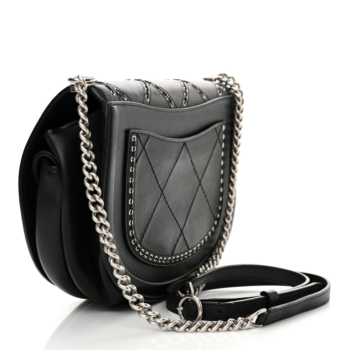Calfskin Coco Eyelets Small Flap Bag Black