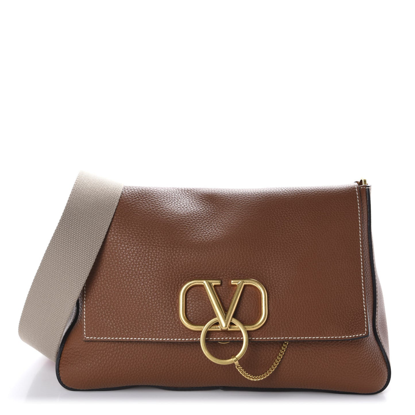 Grained Calfskin Large VRing Shoulder Bag Saddle Brown
