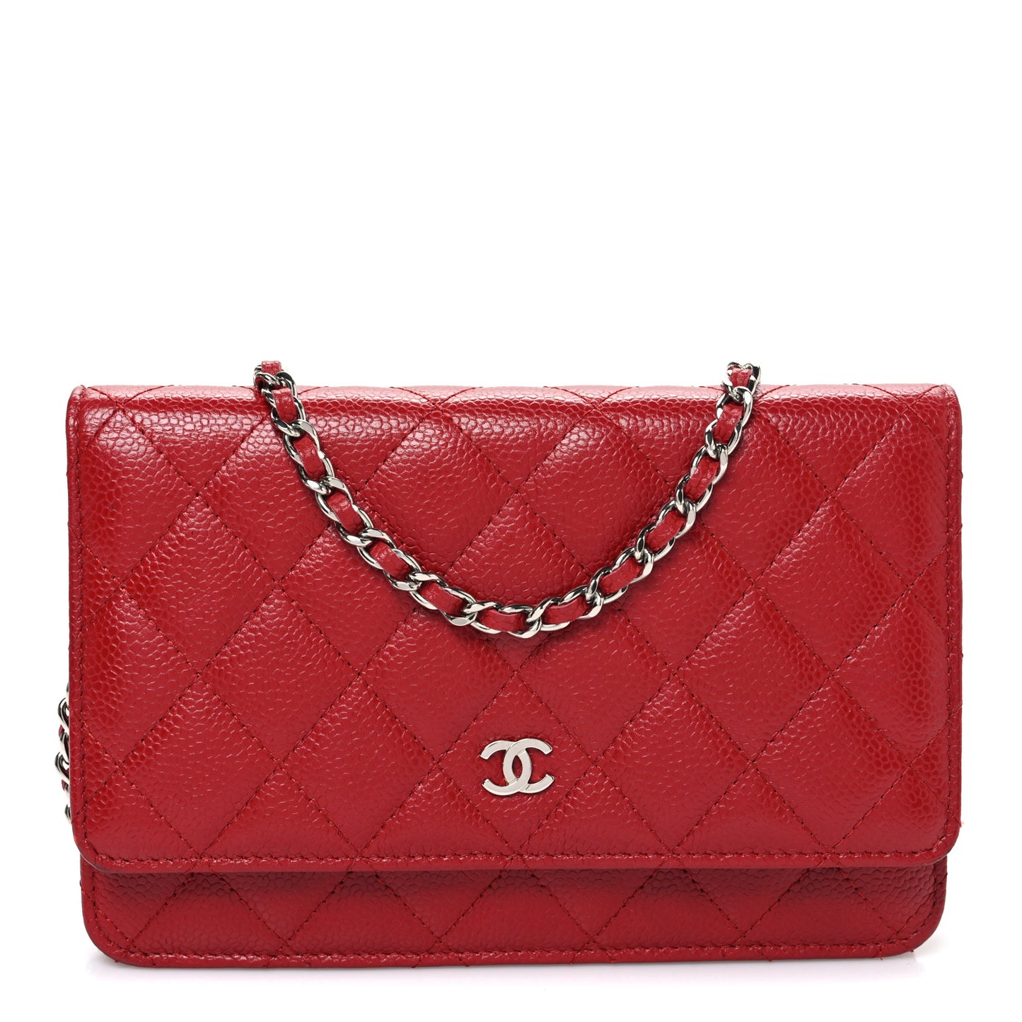 Caviar Quilted Wallet on Chain WOC Red