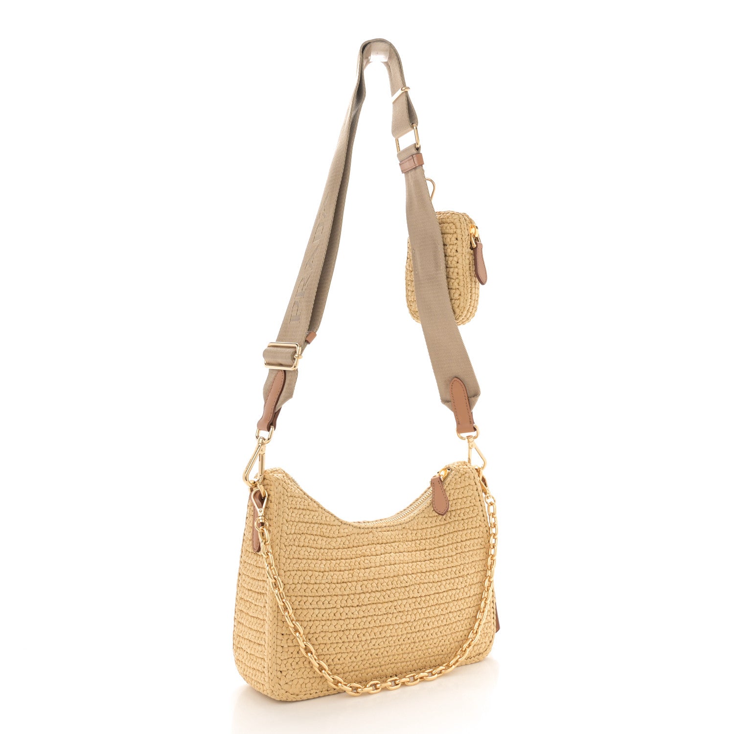 Prada Yarn Raffia Effect Crochet Re-Edition 2005 Shoulder Bag Naturale 3 of 10
