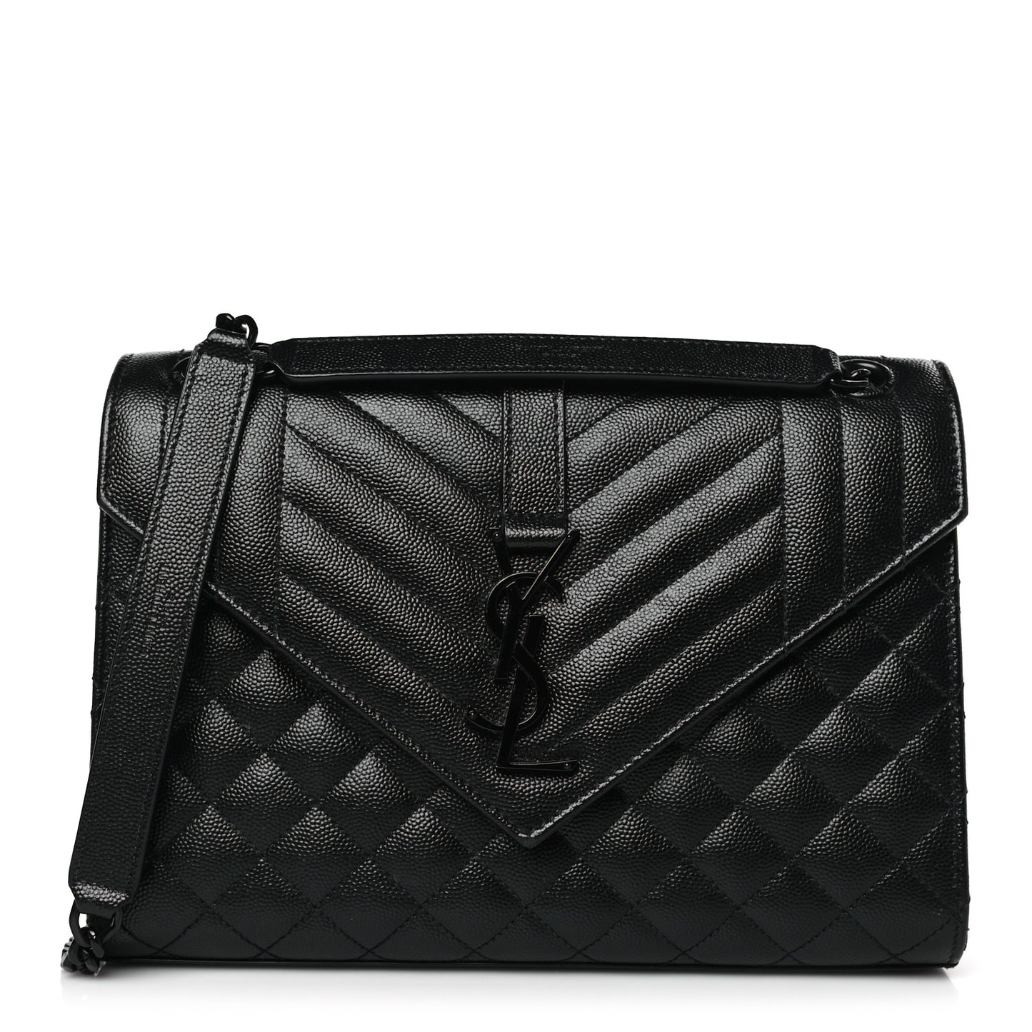 Grain De Poudre Textured Mixed Matelasse Triquilt Medium Monogram Monochrome Satchel Black
