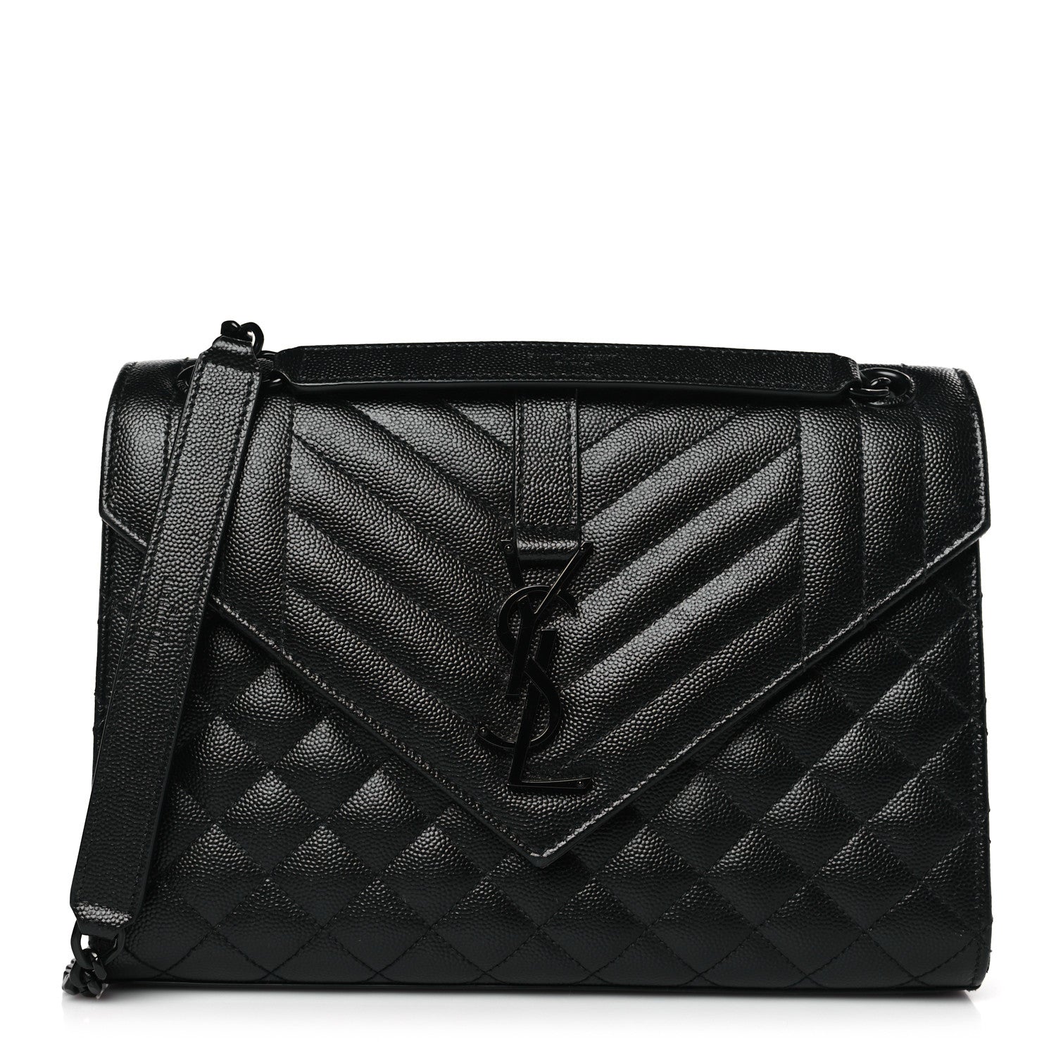 Saint Laurent Grain De Poudre Textured Mixed Matelasse Triquilt Medium Monogram Monochrome Satchel Black 1 of 8