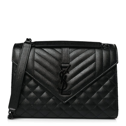 Saint Laurent Grain De Poudre Textured Mixed Matelasse Triquilt Medium Monogram Monochrome Satchel Black 1 of 8