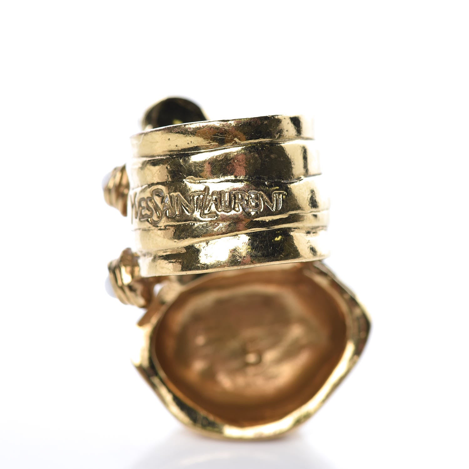 Saint Laurent Enamel Arty Ring 5 Gold White 3 of 5
