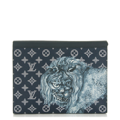 Louis Vuitton Savane Monogram Chapman Lion Pochette Voyage MM Ink 1 of 7