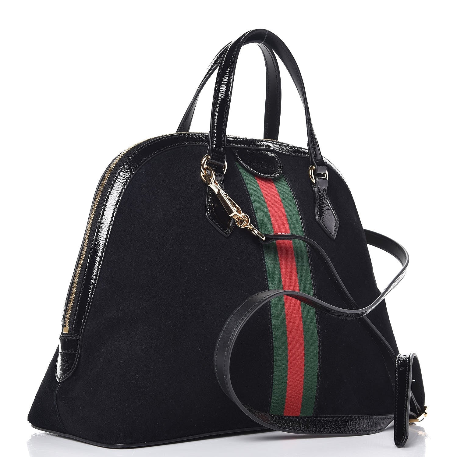 Gucci Suede Patent GG Web Medium Ophidia Top Handle Dome Bag Black 3 of 7