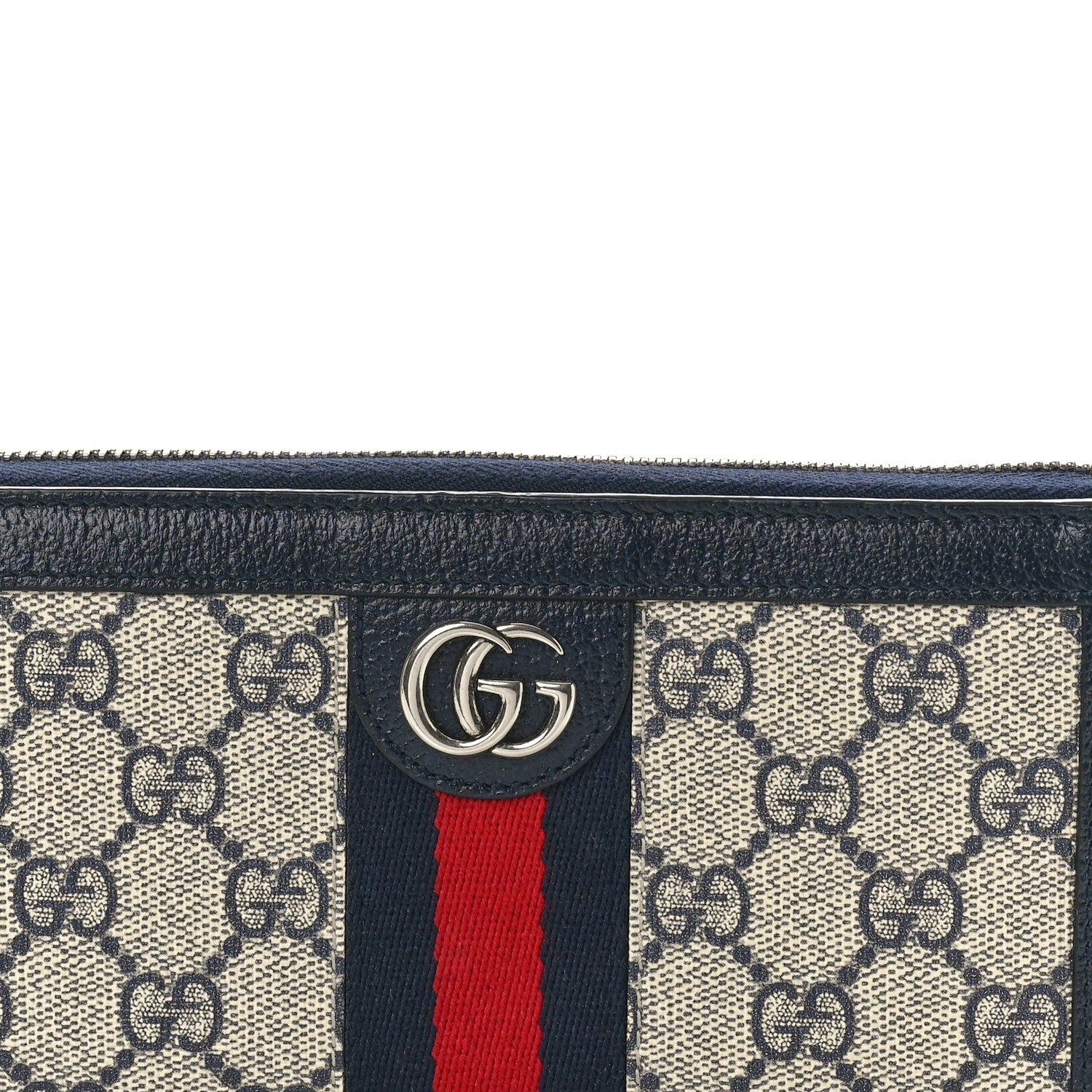 Gucci GG Supreme Monogram Textured Dollar Calfskin Web Ophidia Zip Around Wallet Beige Blue 7 of 7