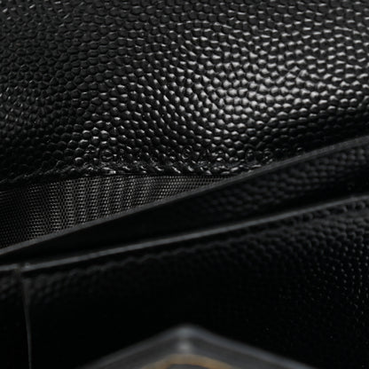 Saint Laurent Grain De Poudre Matelasse Chevron Monogram Compact Tri Fold Wallet Black 7 of 8