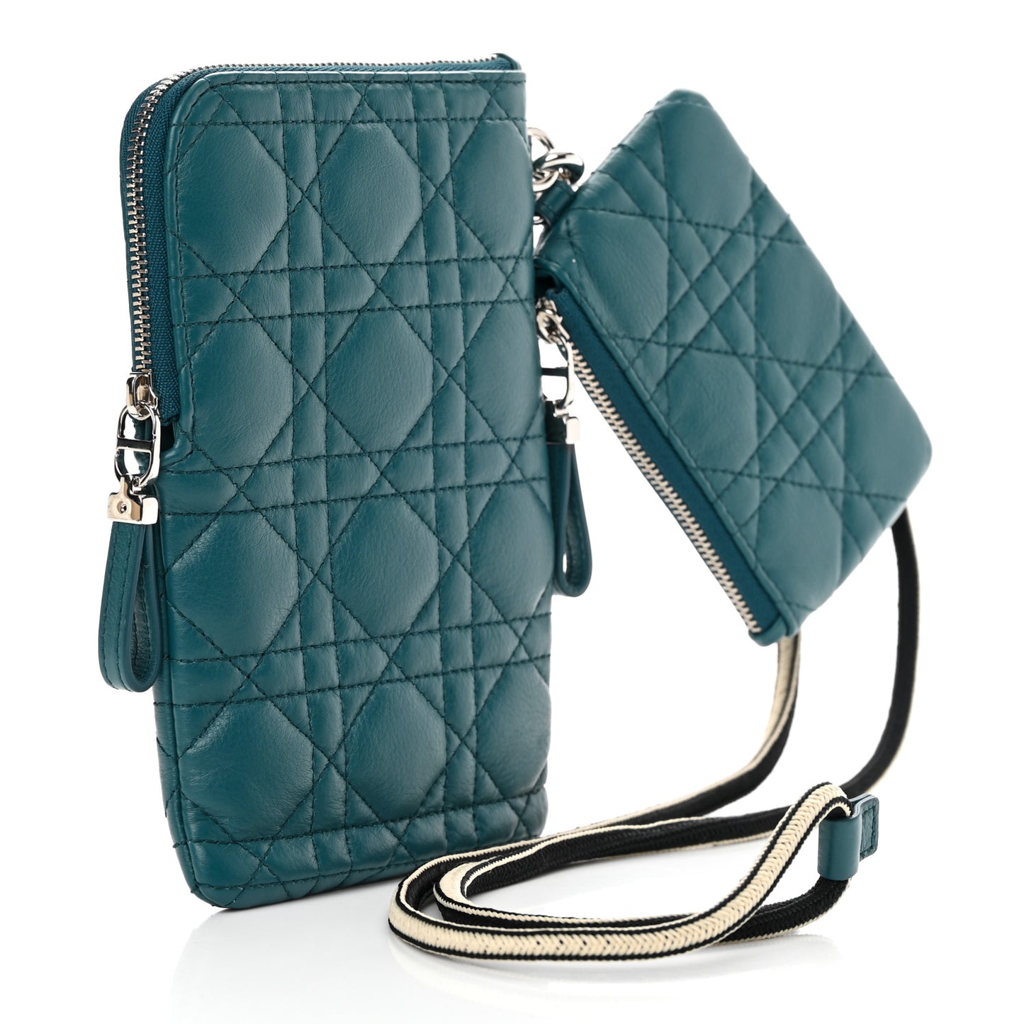 Supple Calfskin Cannage Caro Multifunctional Pouch Deep Ocean