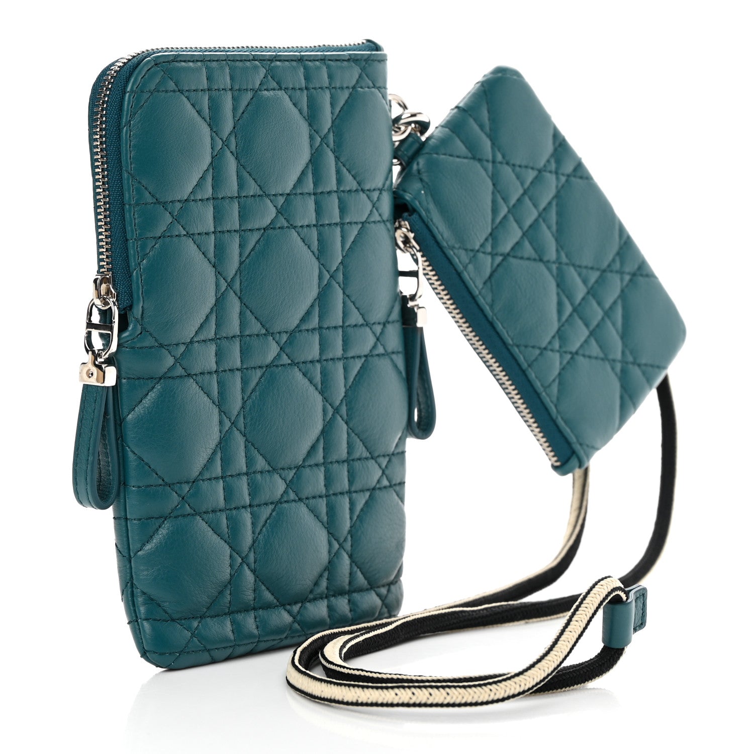 Christian Dior Supple Calfskin Cannage Caro Multifunctional Pouch Deep Ocean 3 of 10