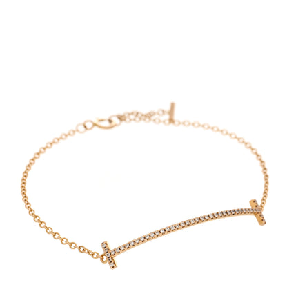 Tiffany 18K Rose Gold Diamond T Smile Bracelet 1 of 4