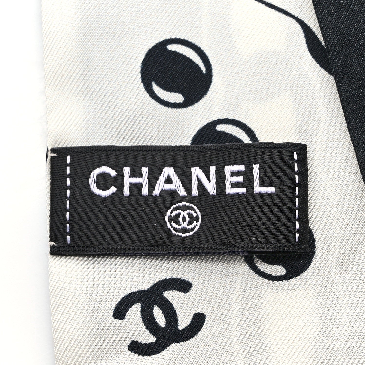 Chanel Silk CC Puppies Slim Bandeau Scarf Black Ecru 3 of 4