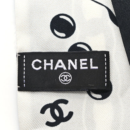 Chanel Silk CC Puppies Slim Bandeau Scarf Black Ecru 3 of 4