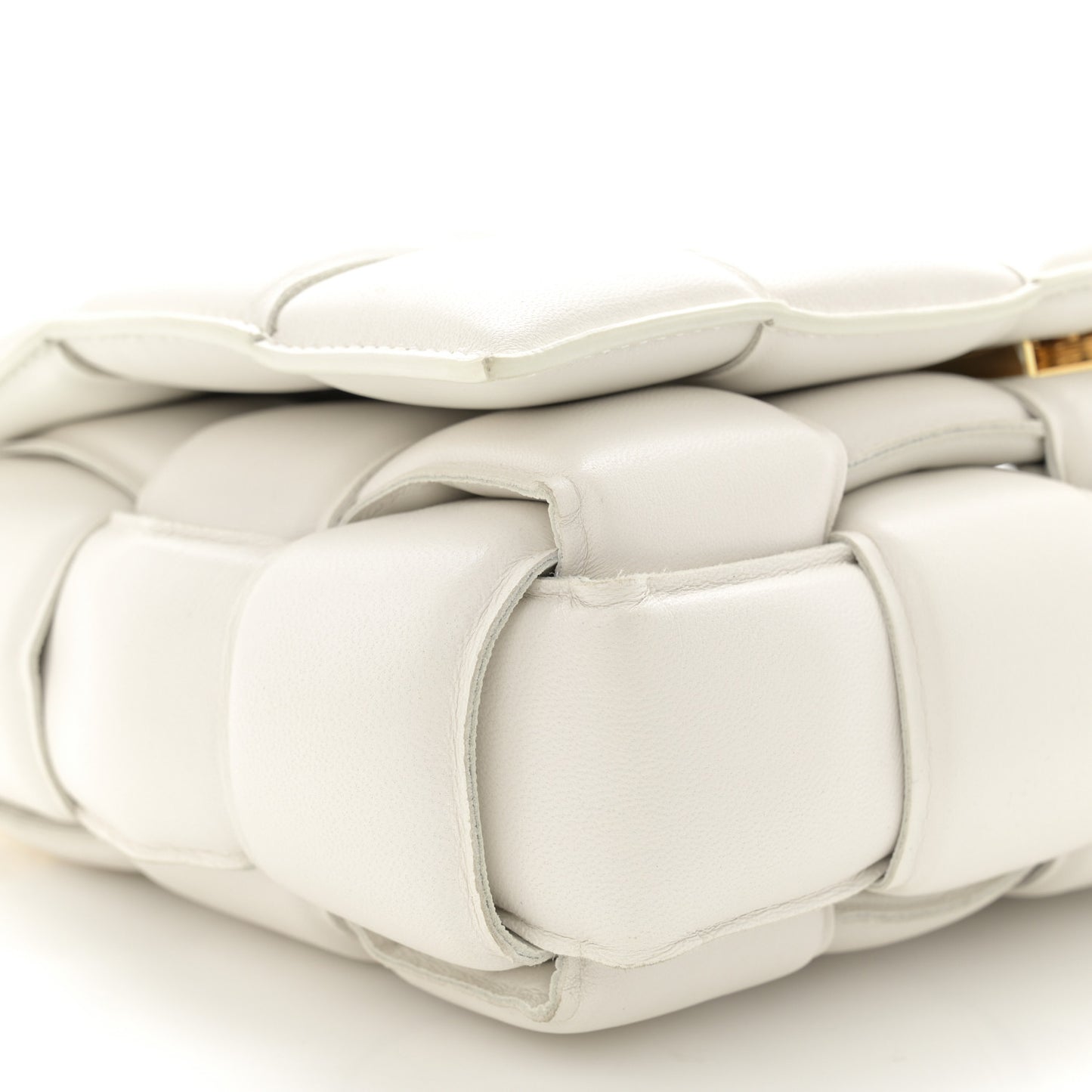 Lambskin Maxi Intreccio Padded Chain Cassette Crossbody Bag White