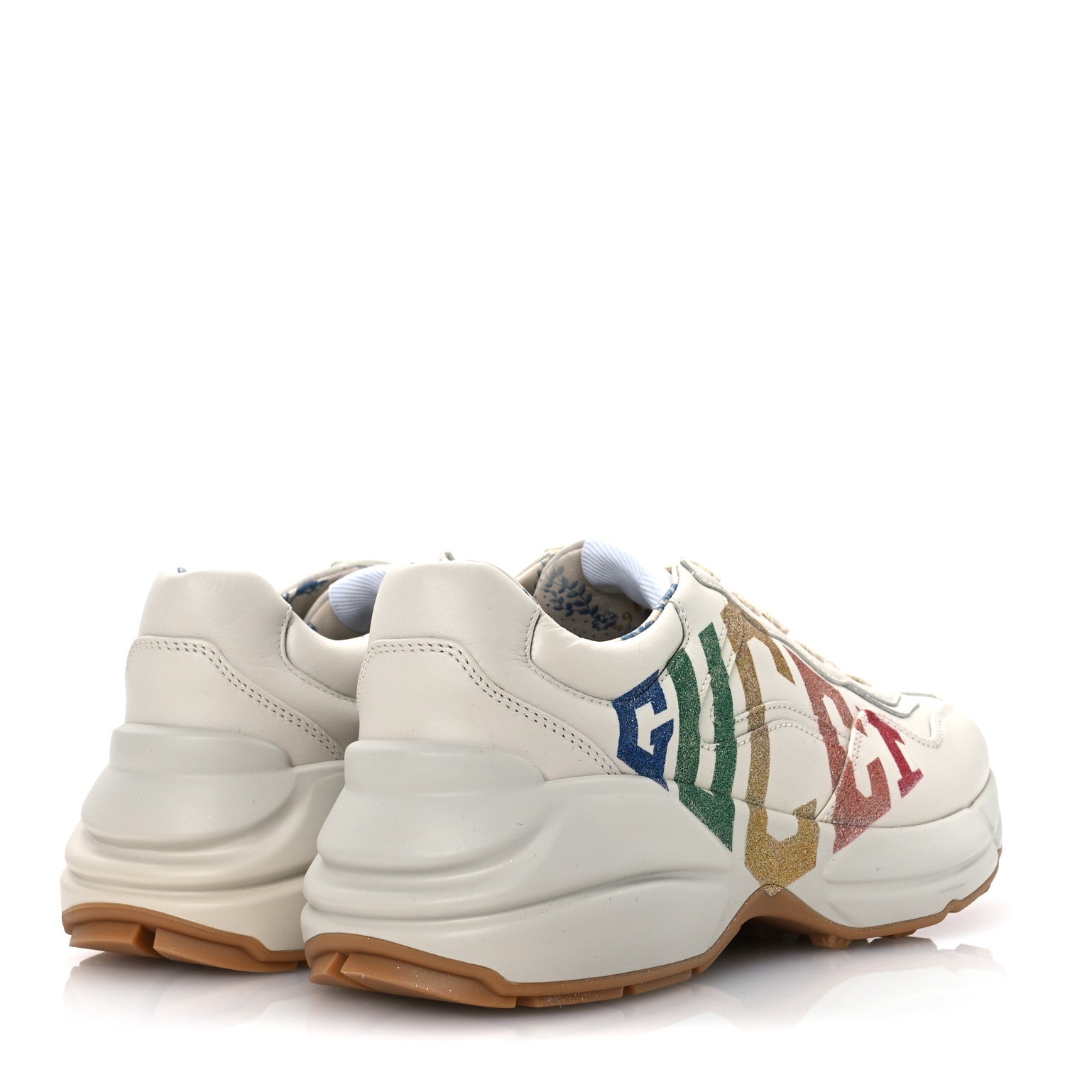 Gucci Calfskin Glitter Game Logo Womens Rhyton Sneakers 37.5 Mystic White 5 of 11