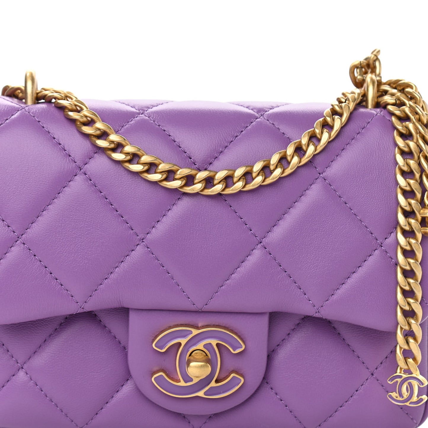 Lambskin Enamel Quilted Mini Pending CC Square Flap Purple
