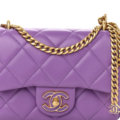 Chanel Lambskin Enamel Quilted Mini Pending CC Square Flap Purple 8 of 11