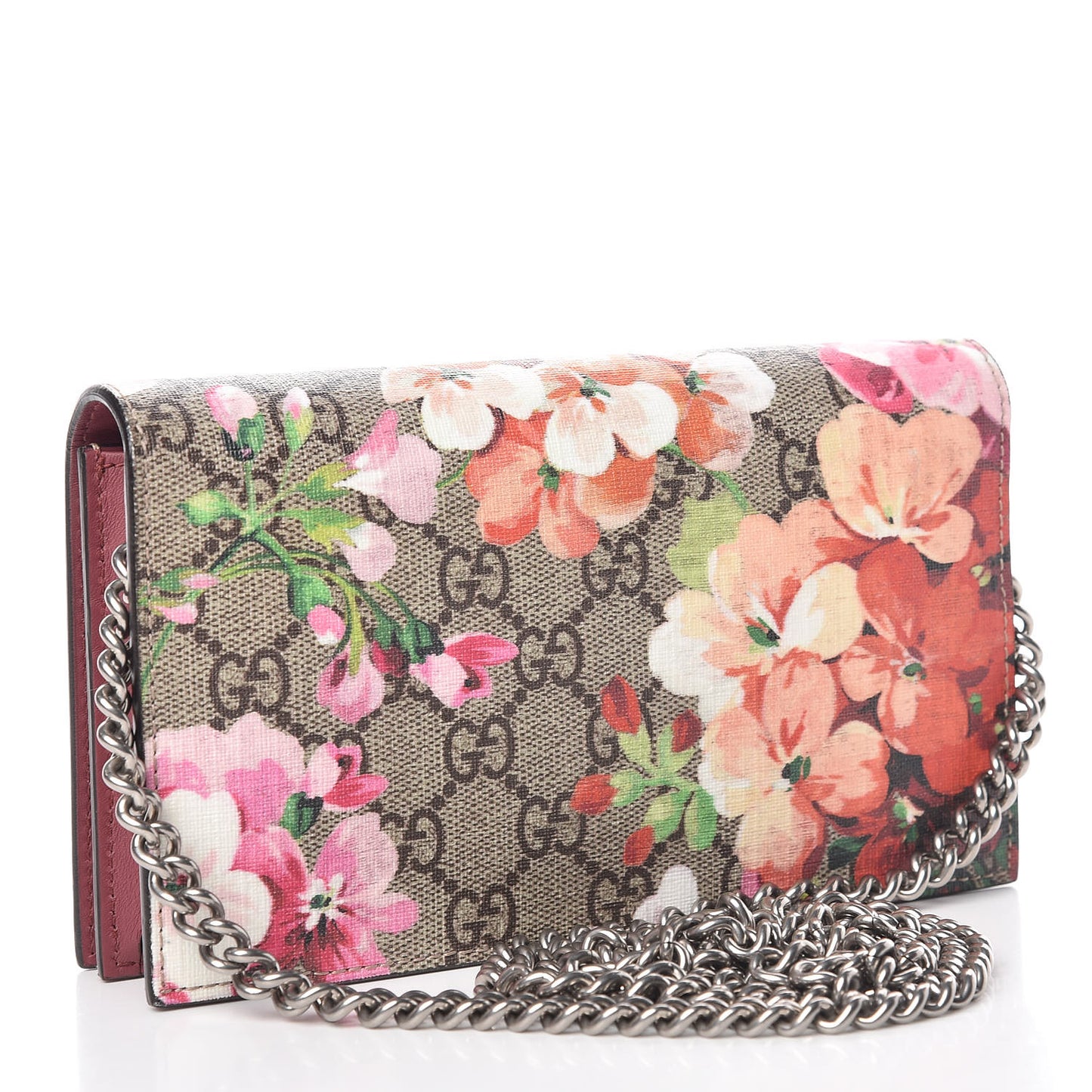 GG Supreme Monogram Blooms Chain Wallet Beige Multicolor Dry Rose