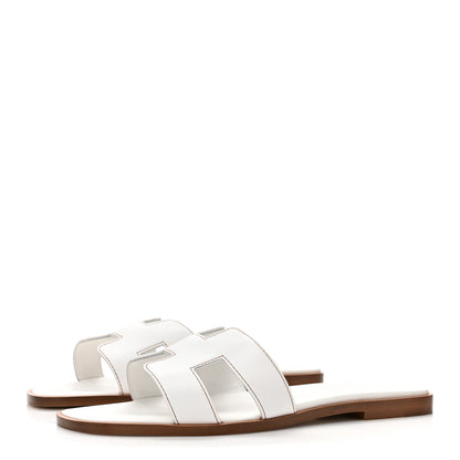 Hermes Box Calfskin Oran Sandals 37 White 3 of 9