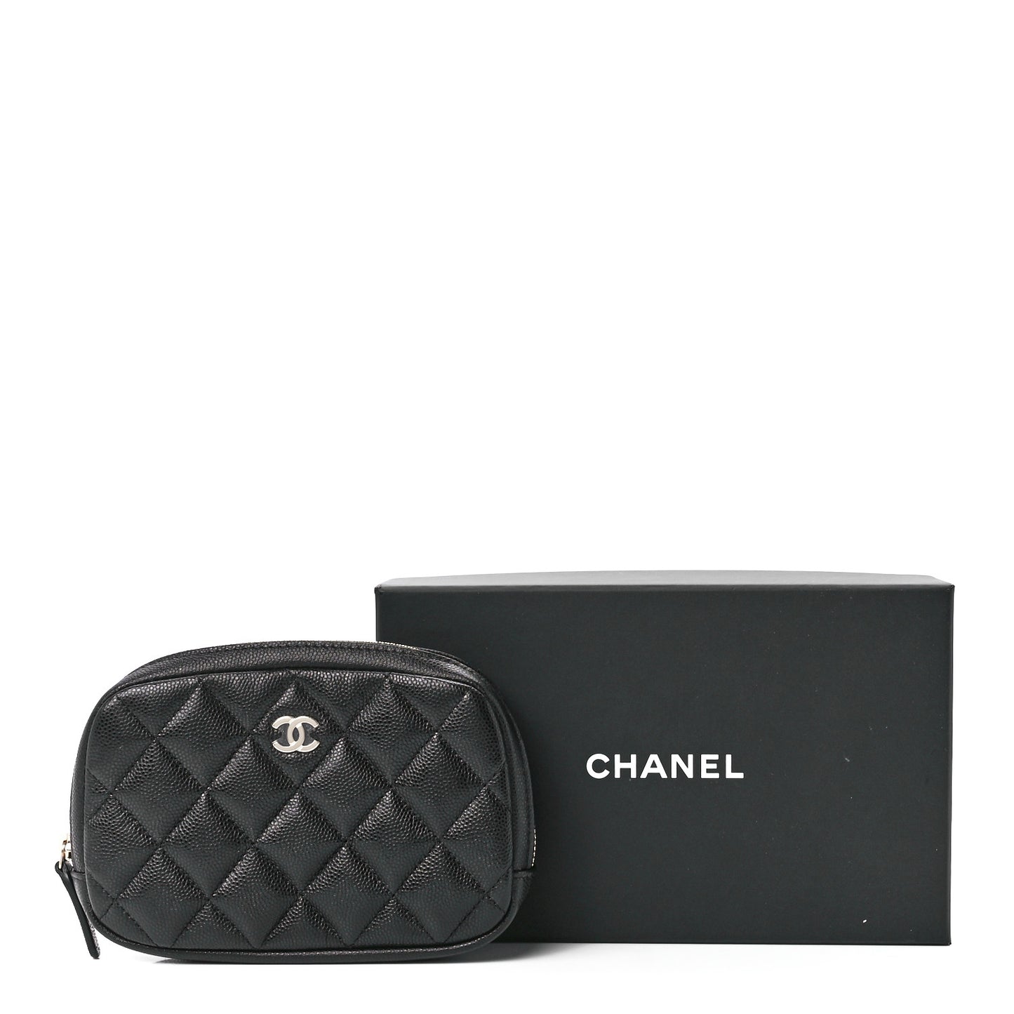 Caviar Quilted Curvy Pouch Cosmetic Case Black