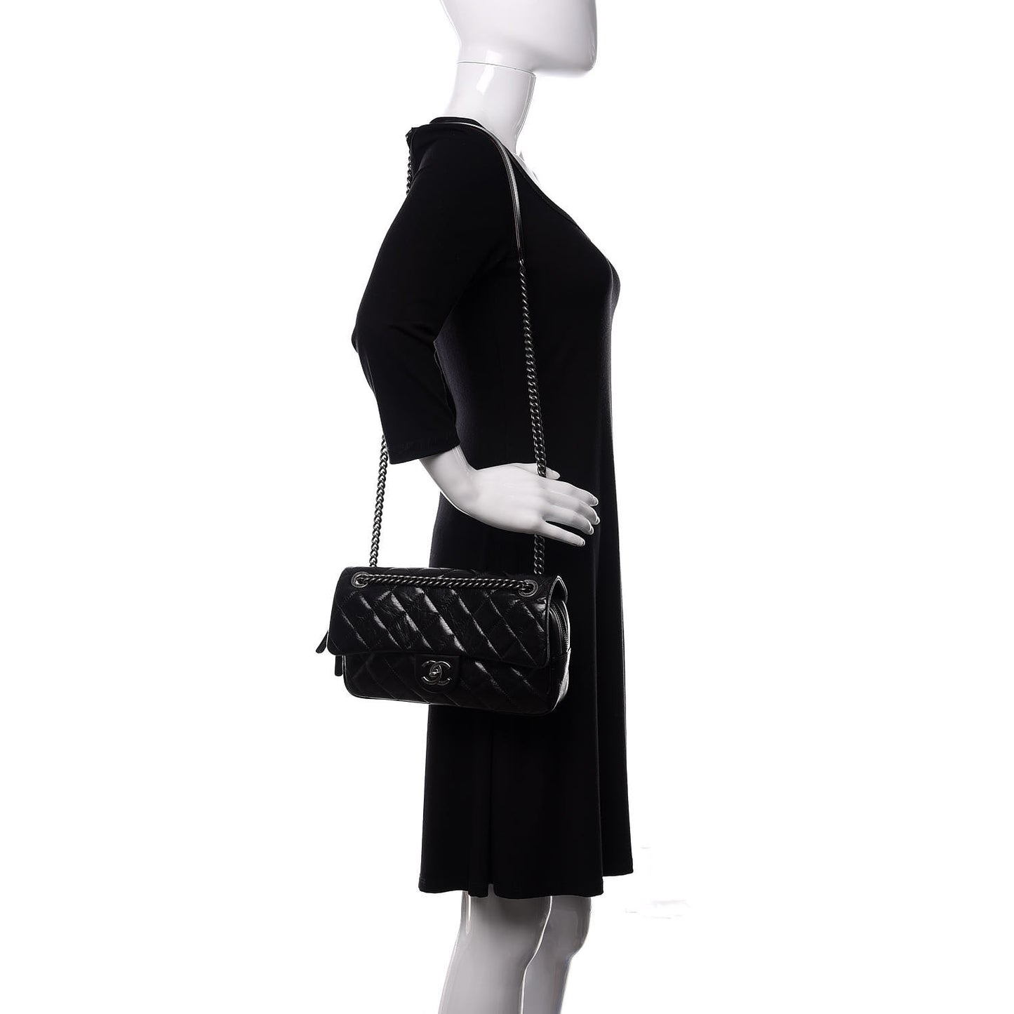 Glazed Calfskin Medium Duo Color Flap Black