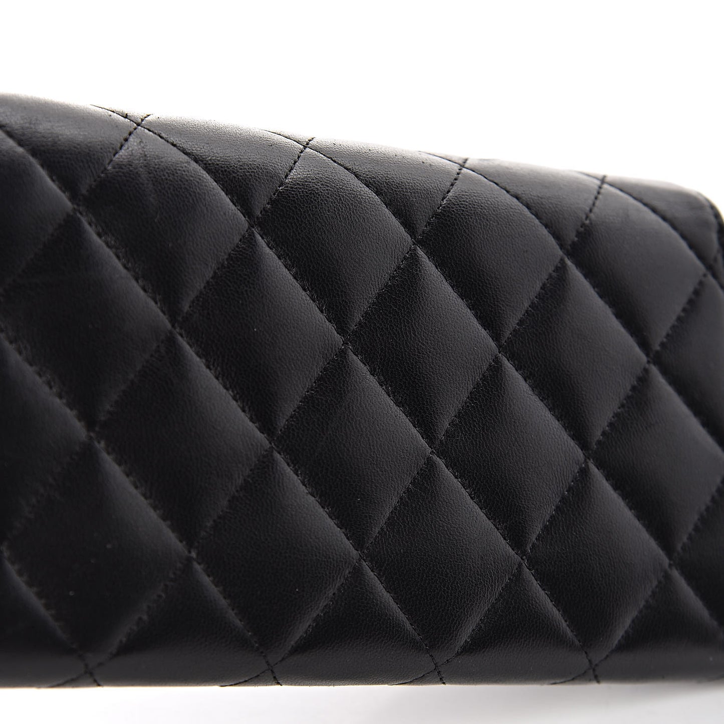 Lambskin Quilted Large Gusset Flap Wallet Black