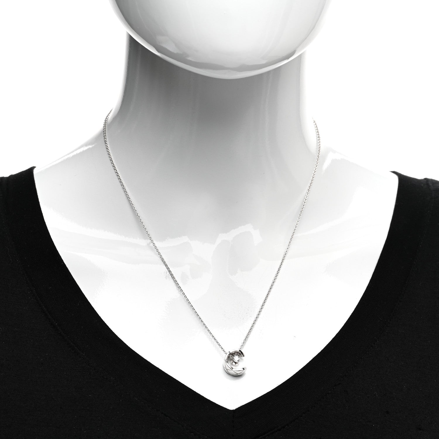 Chanel 18K White Gold Diamond Coco Crush C Necklace 2 of 5