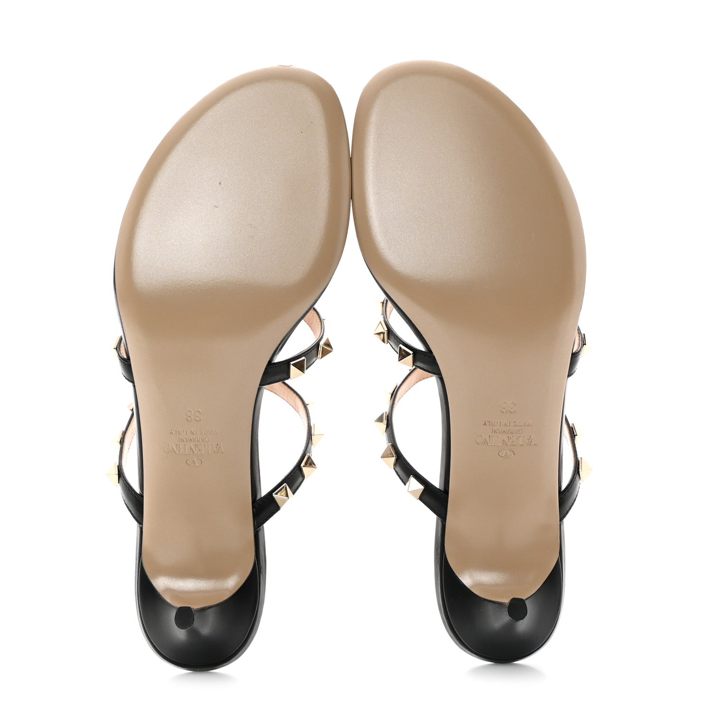 Calfskin Rockstud 50mm Flip Flop Thong Sandals 38 Black