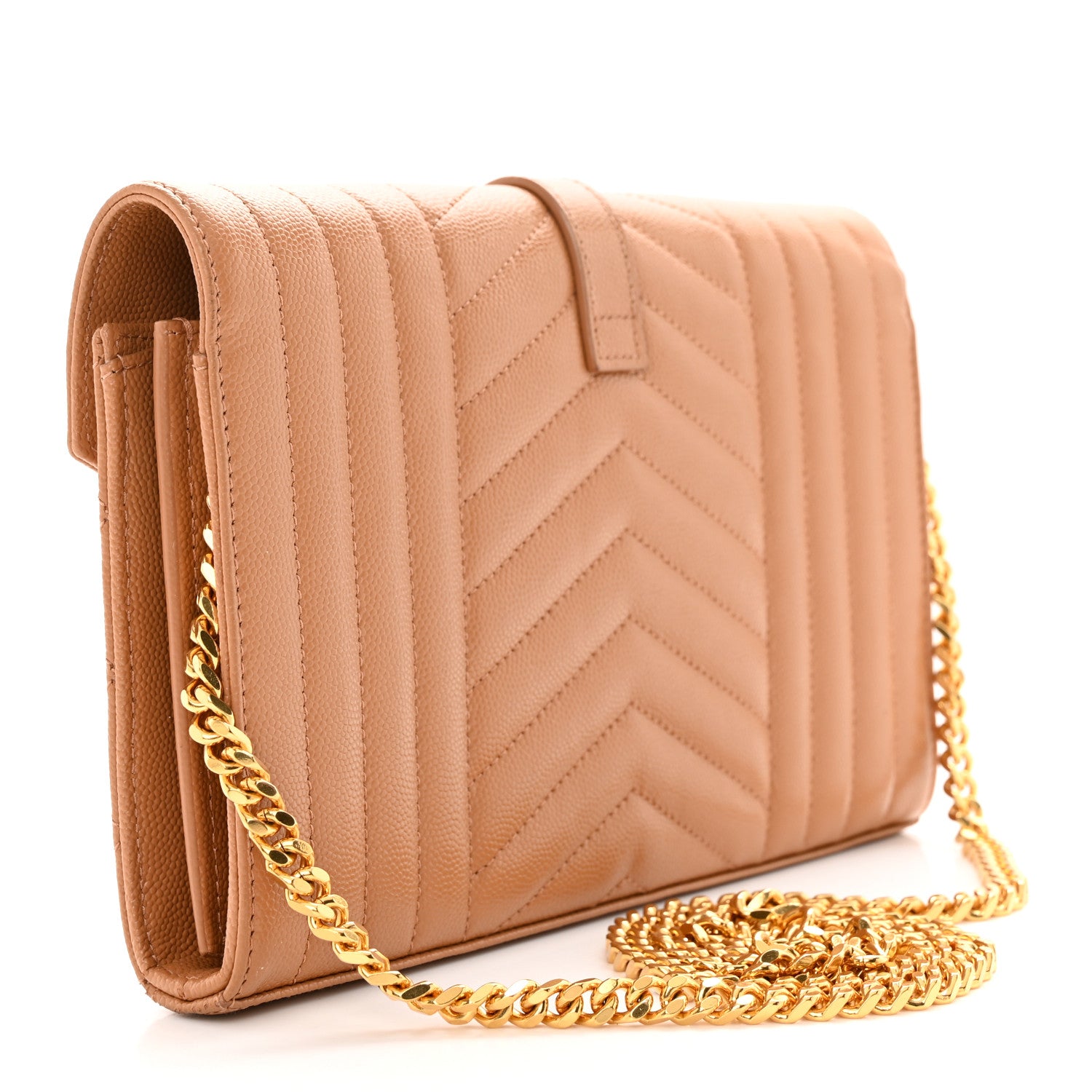 Saint Laurent Grain De Poudre Mixed Matelasse Triquilt Monogram Chain Wallet Dune 3 of 12