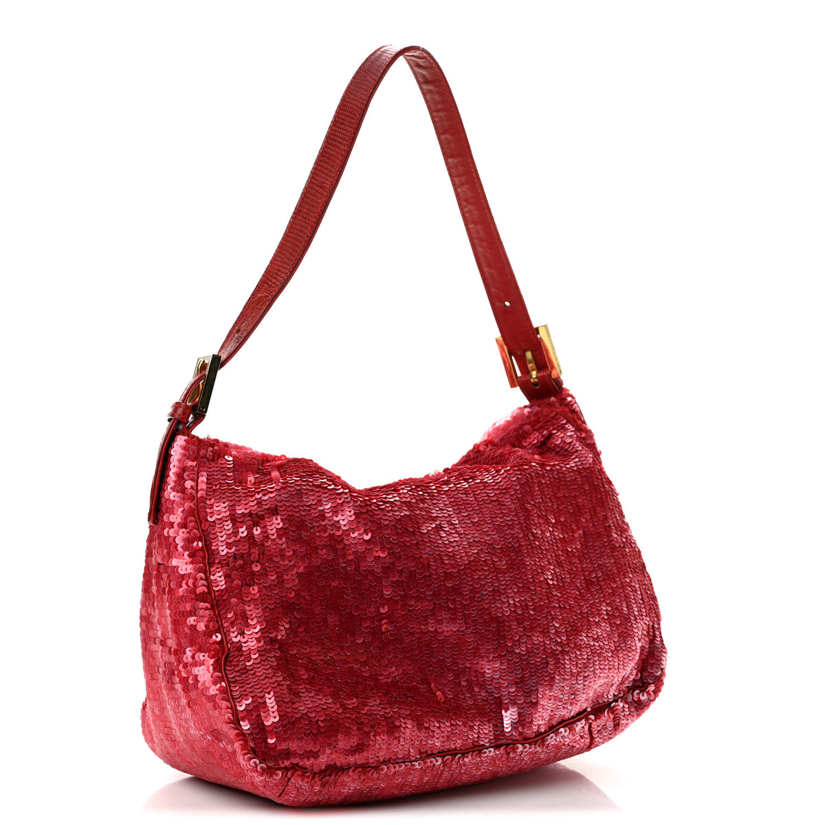 Sequin Lizard Enamel Baguette Red