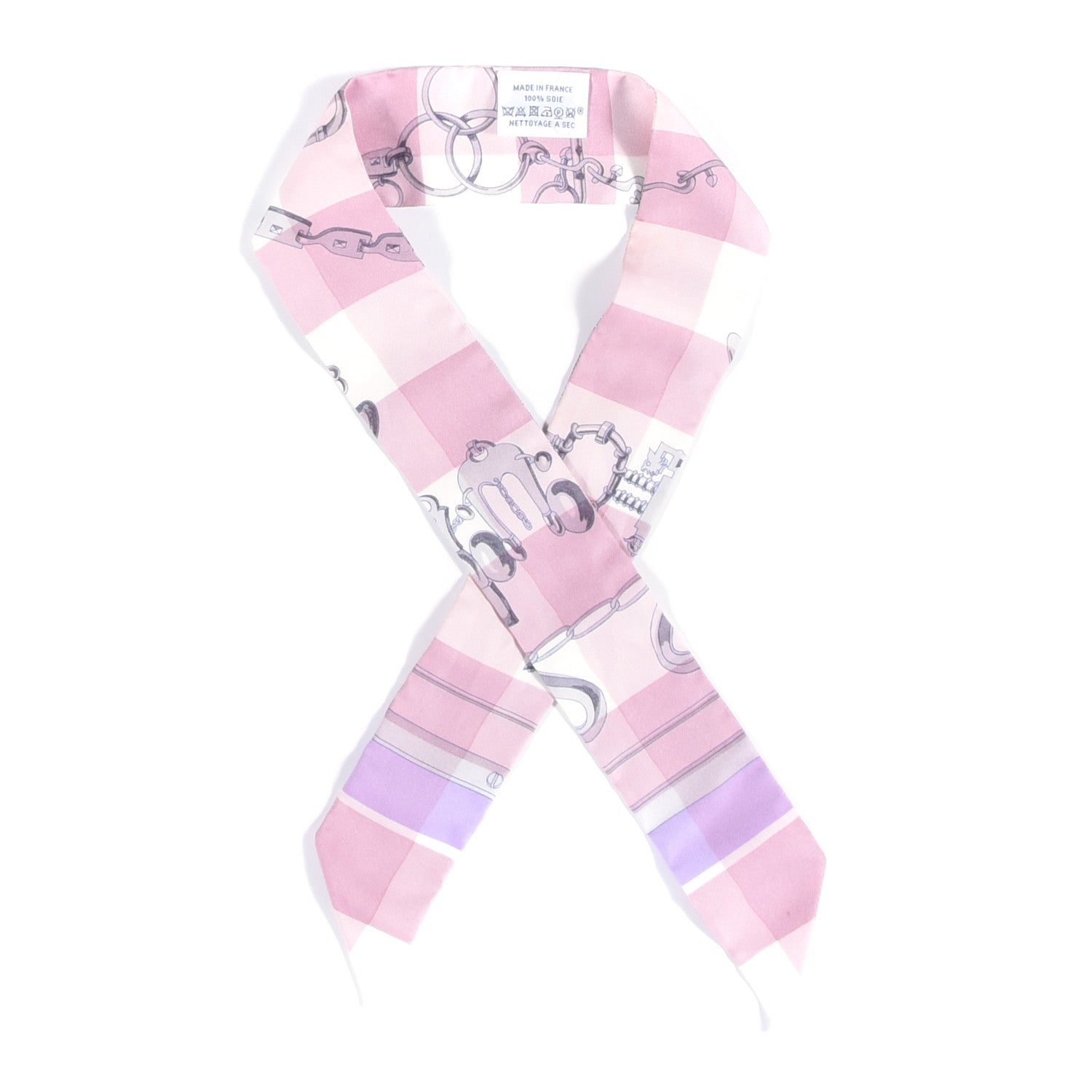 Hermes Silk Mors Et Gourmettes Vichy Twilly Parme Mauve White 1 of 3