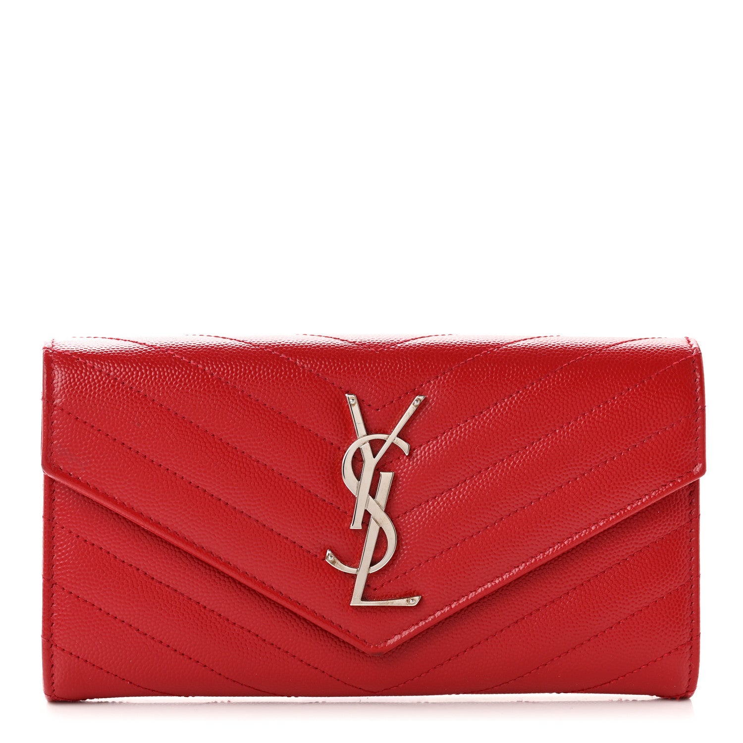 Saint Laurent Grain De Poudre Matelasse Chevron Monogram Flap Wallet Red 1 of 9
