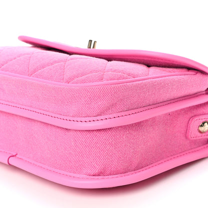 Chanel Denim Quilted Small Messenger Flap Neon Pink 10 of 12