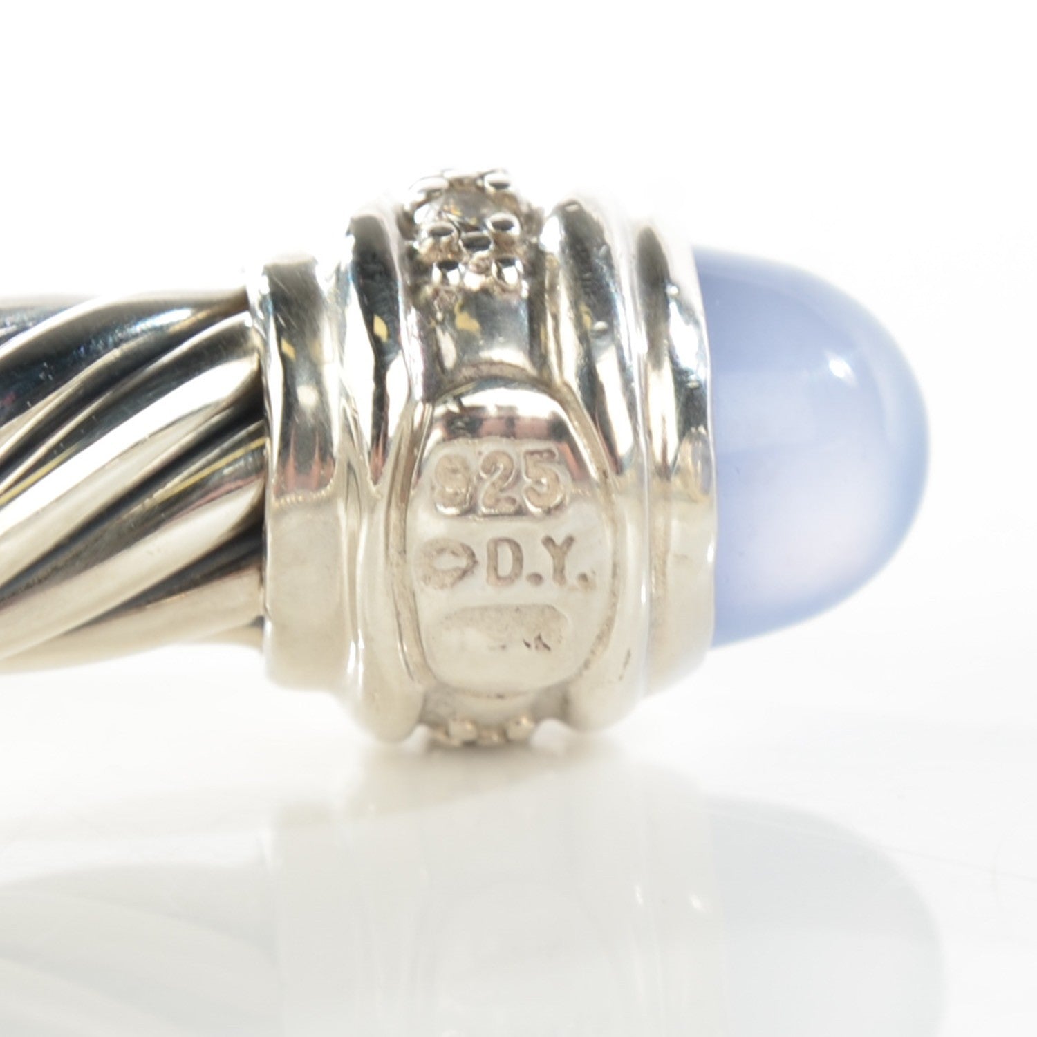 David Yurman Sterling Silver Diamond Chalcedony 7mm Cable Classics Bracelet 5 of 5