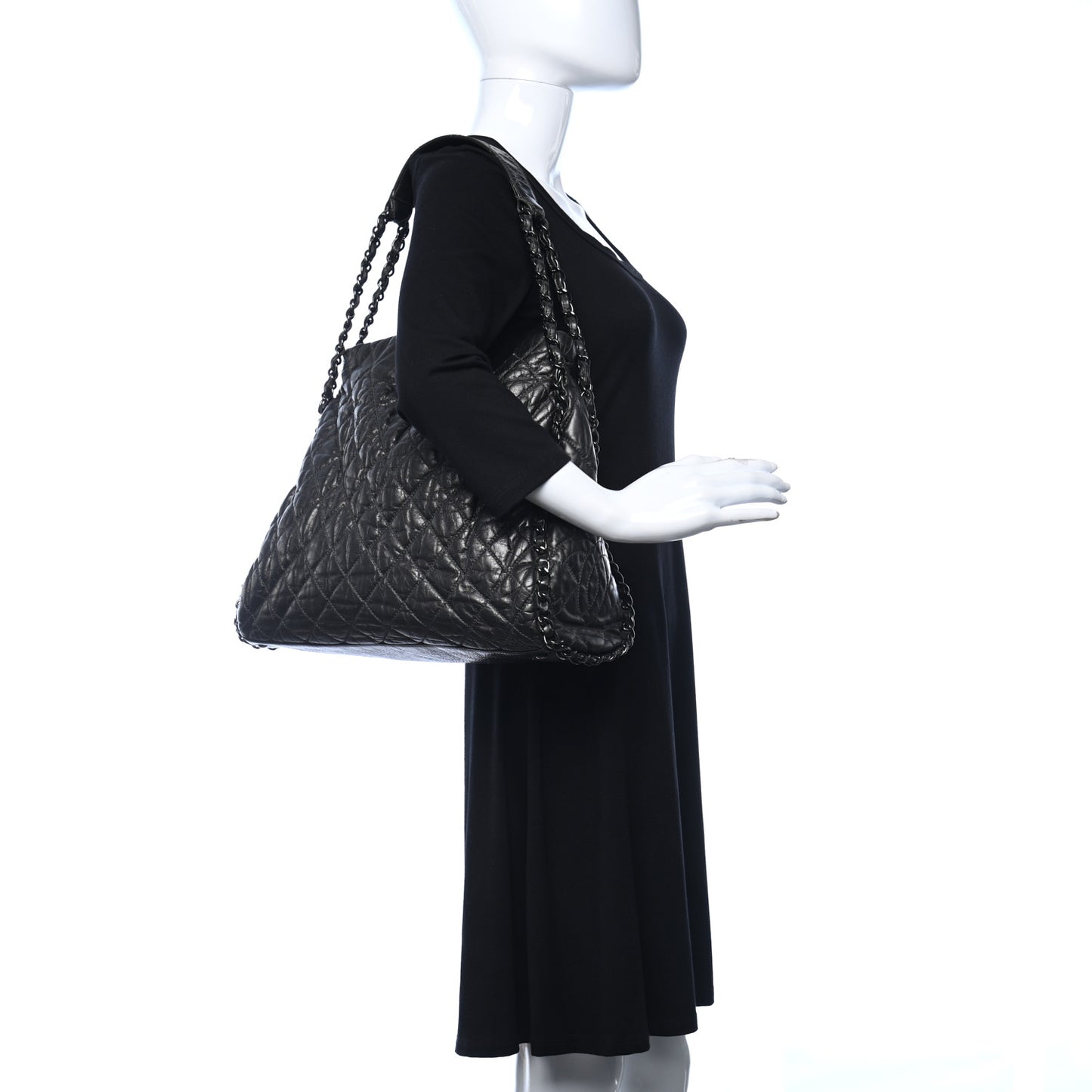 Metallic Calfskin Quilted Large Chain Me Hobo Dark Grey