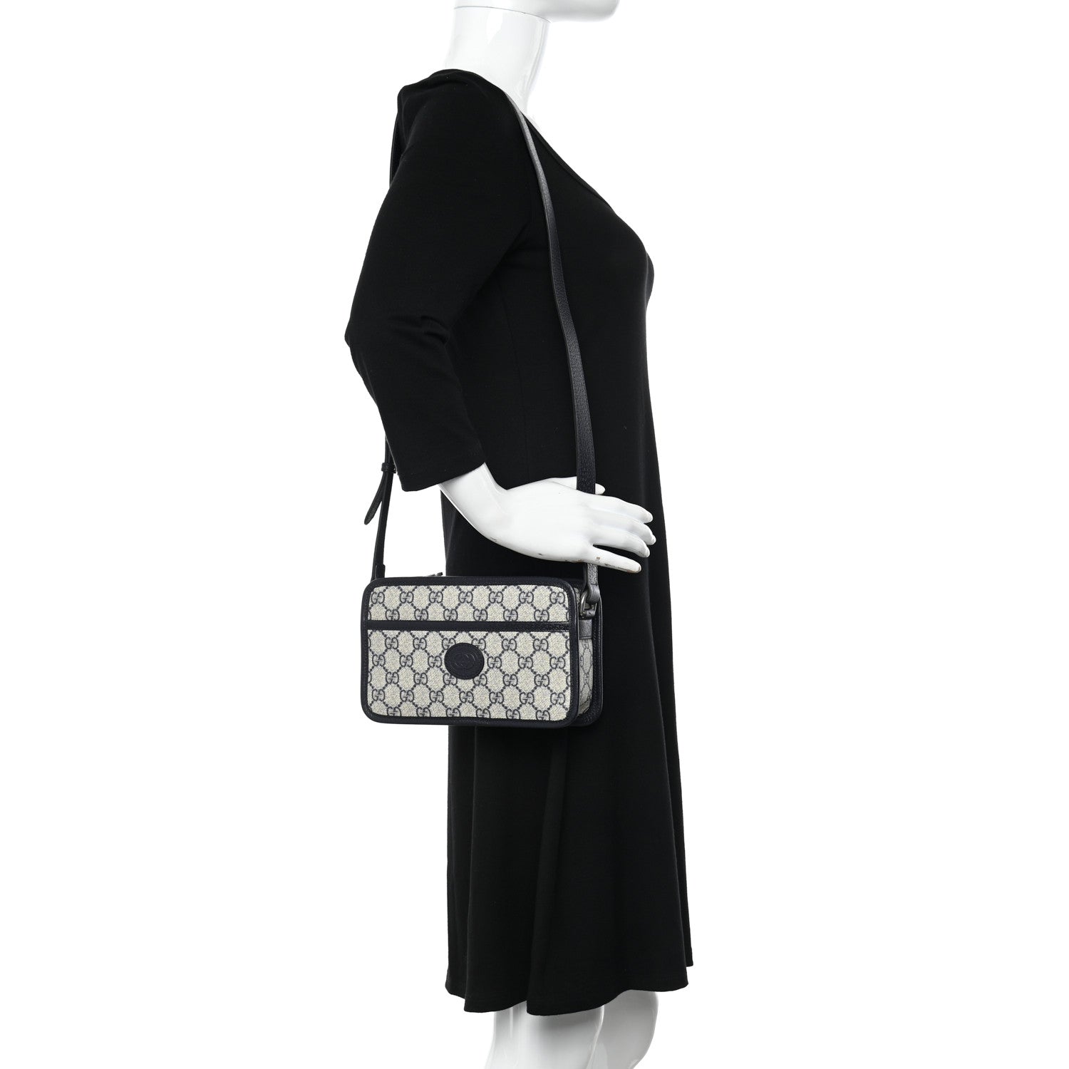 Gucci GG Supreme Monogram Textured Dollar Calfskin Mini Retro Interlocking G Shoulder Bag Beige Blue 2 of 11