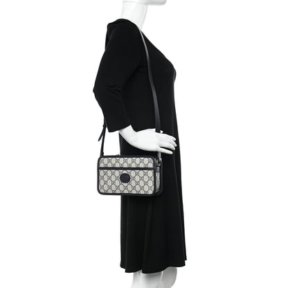 Gucci GG Supreme Monogram Textured Dollar Calfskin Mini Retro Interlocking G Shoulder Bag Beige Blue 2 of 11