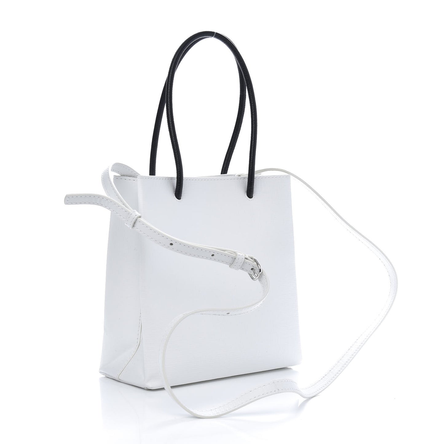 Squared Calfskin Logo North South Shopper Tote XXS White