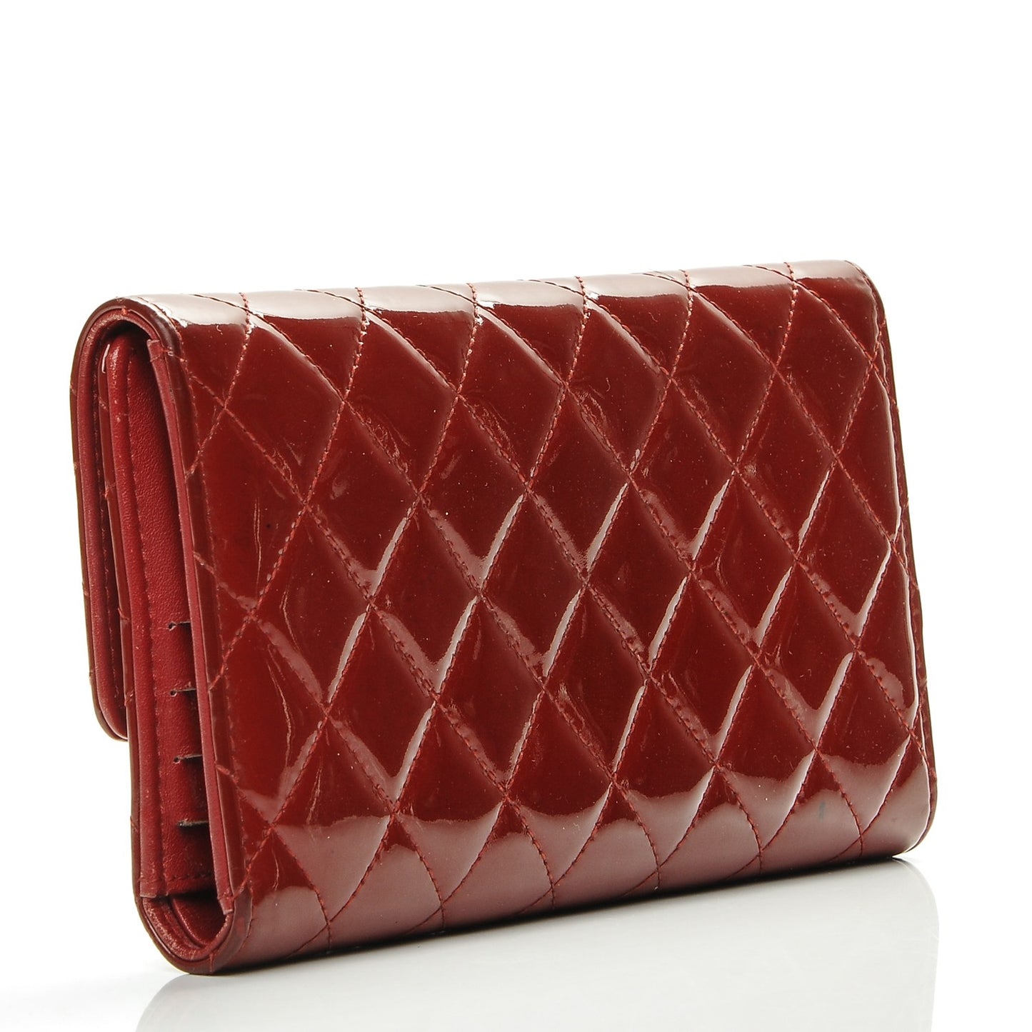 Patent Calfskin Quilted Large Brilliant Flap Wallet Dark Red