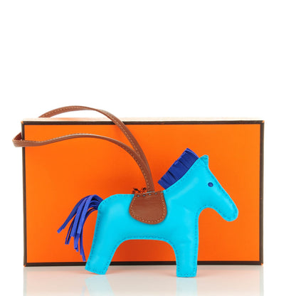 Hermes Milo Lambskin Grigri Rodeo Horse Bag Charm MM Bleu Azteque Bleu Electrique Fauve 4 of 4