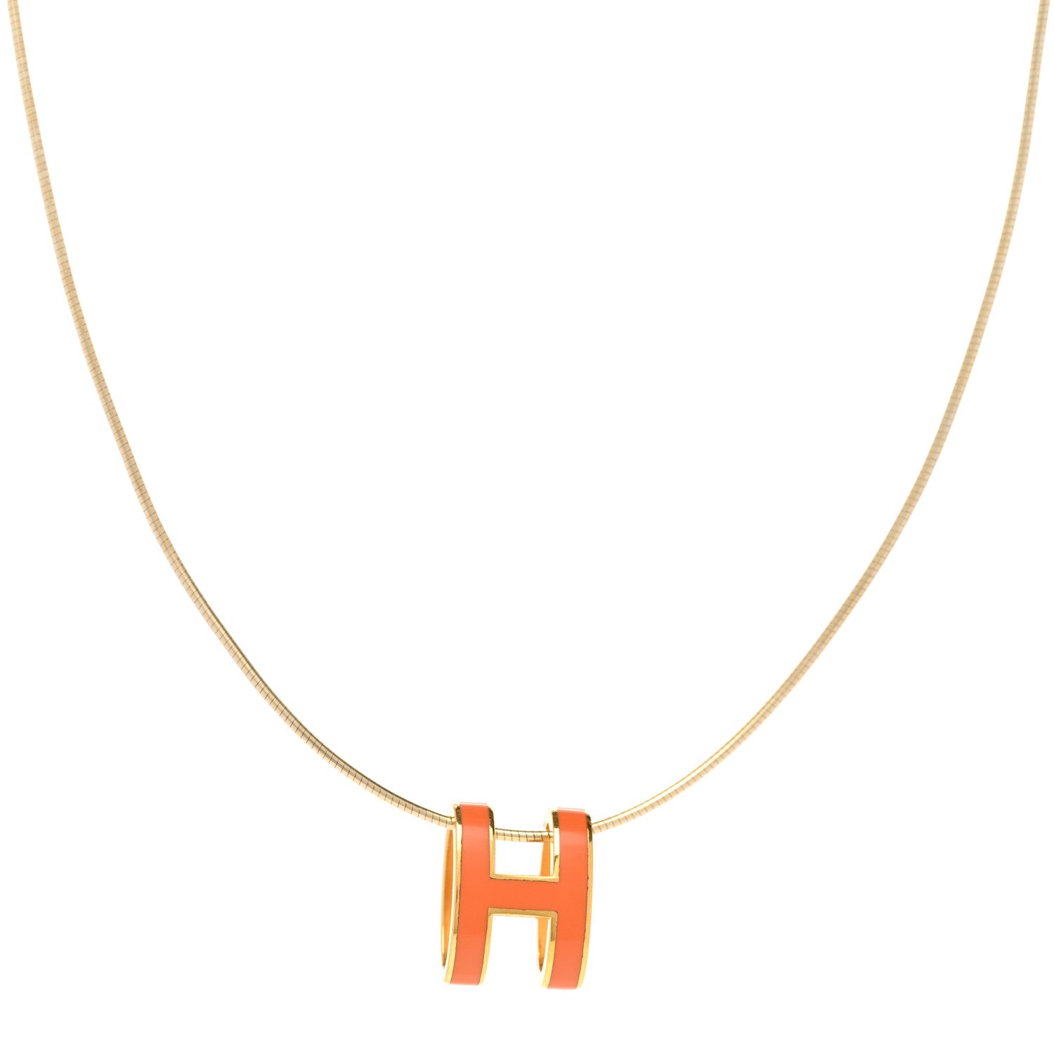 Hermes Lacquered Gold Pop H Pendant Necklace Orange 1 of 6