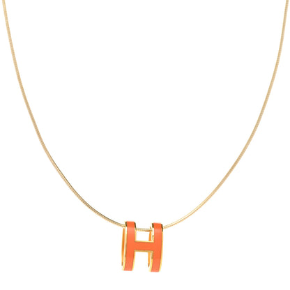 Hermes Lacquered Gold Pop H Pendant Necklace Orange 1 of 6